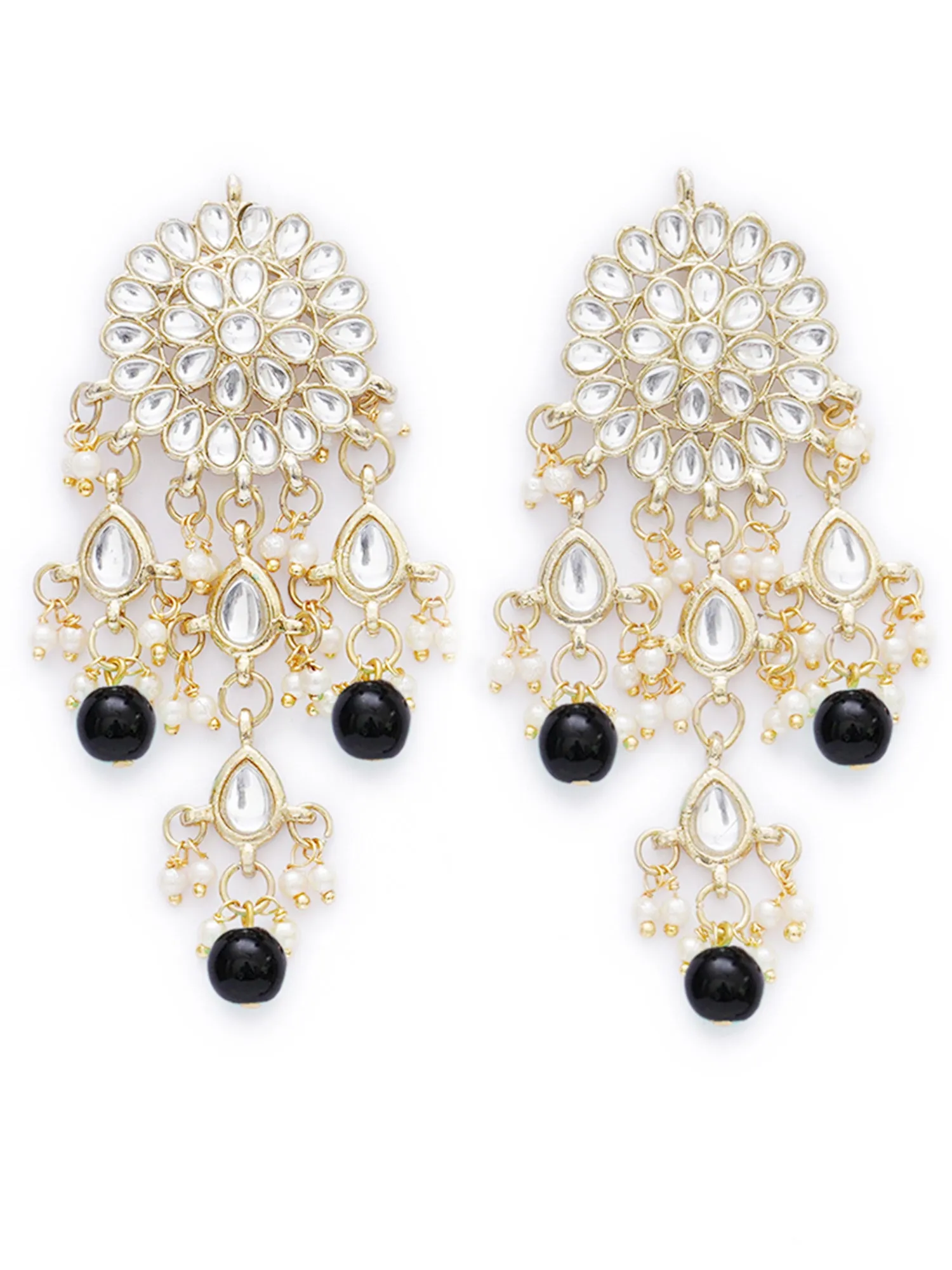 Gold Plated Embellished Black Kundan Tassel Earrings with Maangtikka