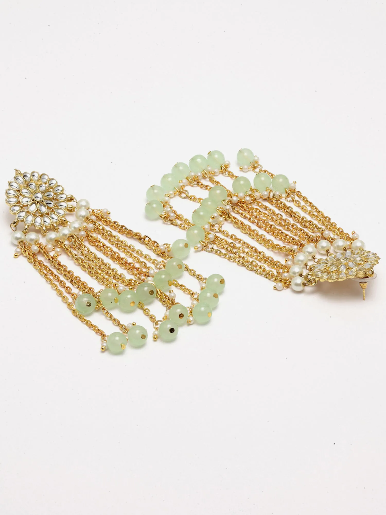 Gold Plated Lime Green Kundan Tassel Earrings