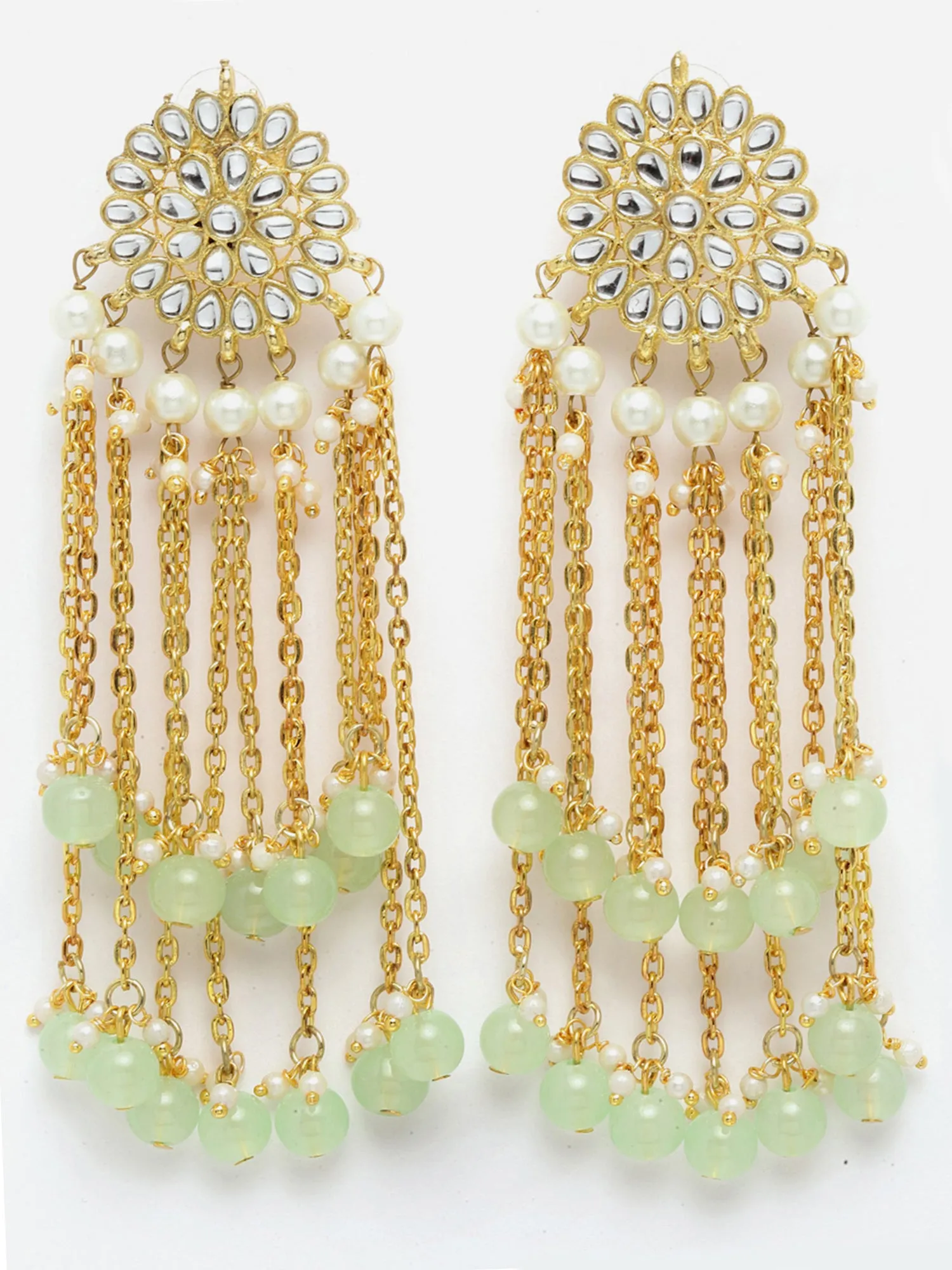 Gold Plated Lime Green Kundan Tassel Earrings