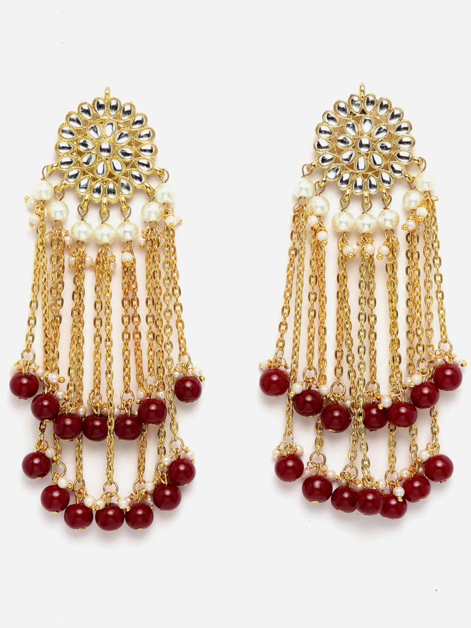 Gold Plated Red Kundan Tassel Earrings