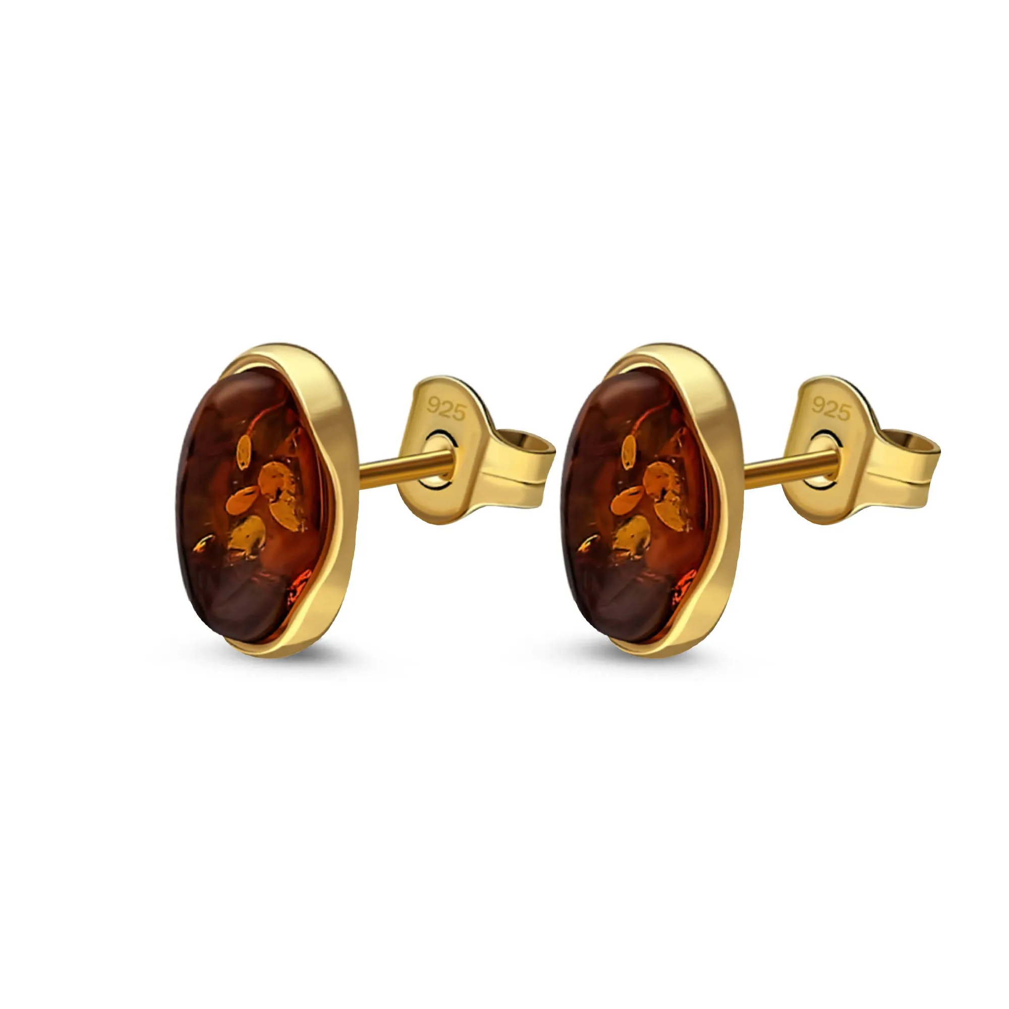 Gold Vermeil Amber Oval Stud Earrings