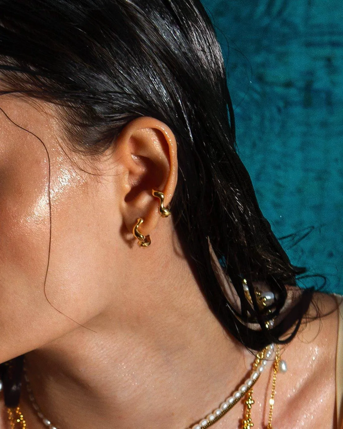 Gold Wave Hoop Earrings