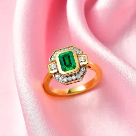 Grecian Octagon Emerald Halo Ring   Grecian Hammered Globe Stud Earrings