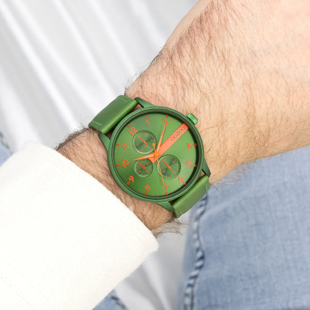 Green OOZOO watch with green leather strap - C11308