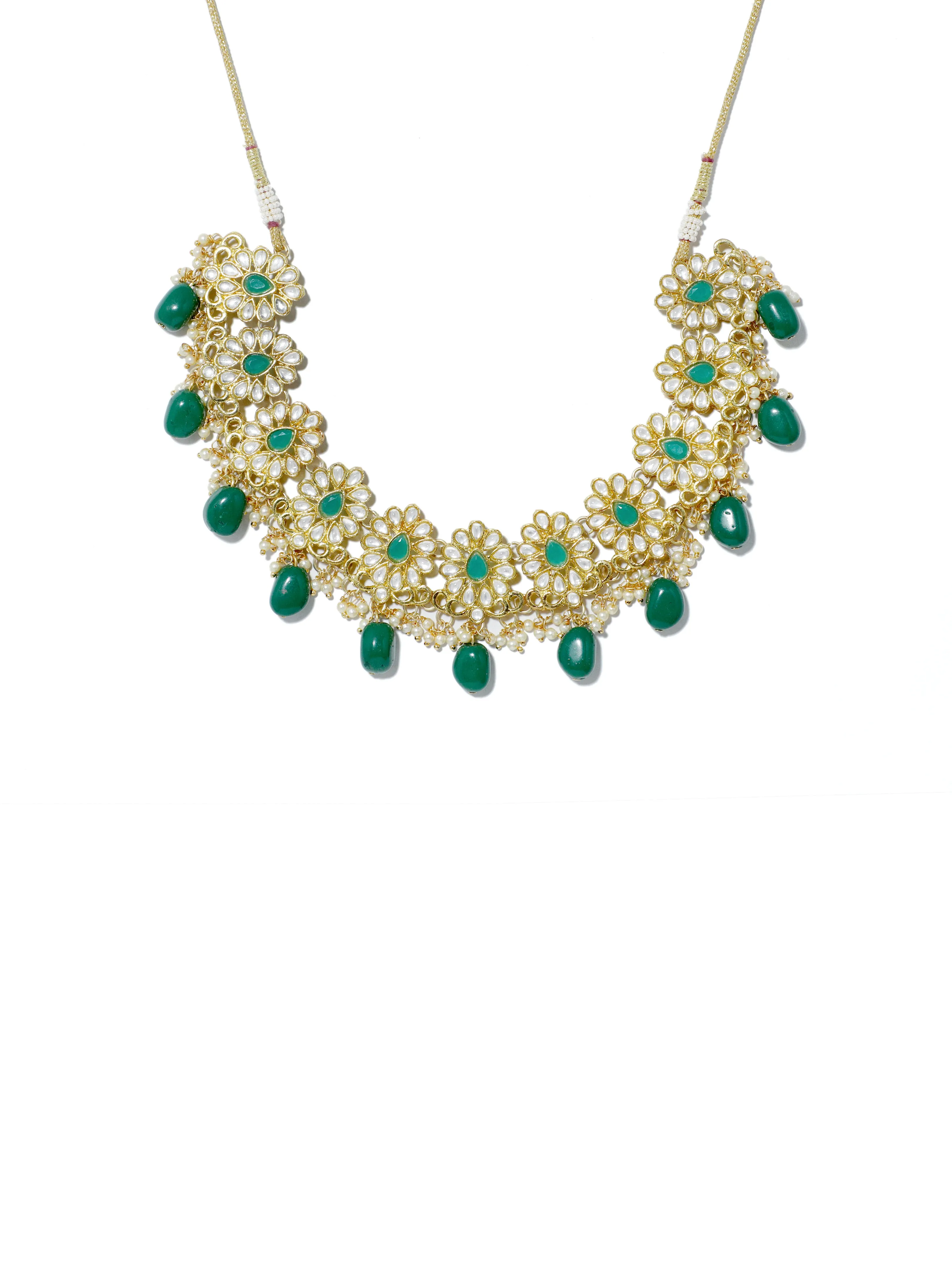 Green Stone and Tassels Embellished Kundan Choker Necklace Set