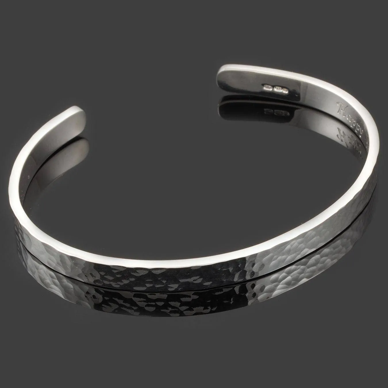 Hammered Slim Mens Sterling Silver Cuff Bangle