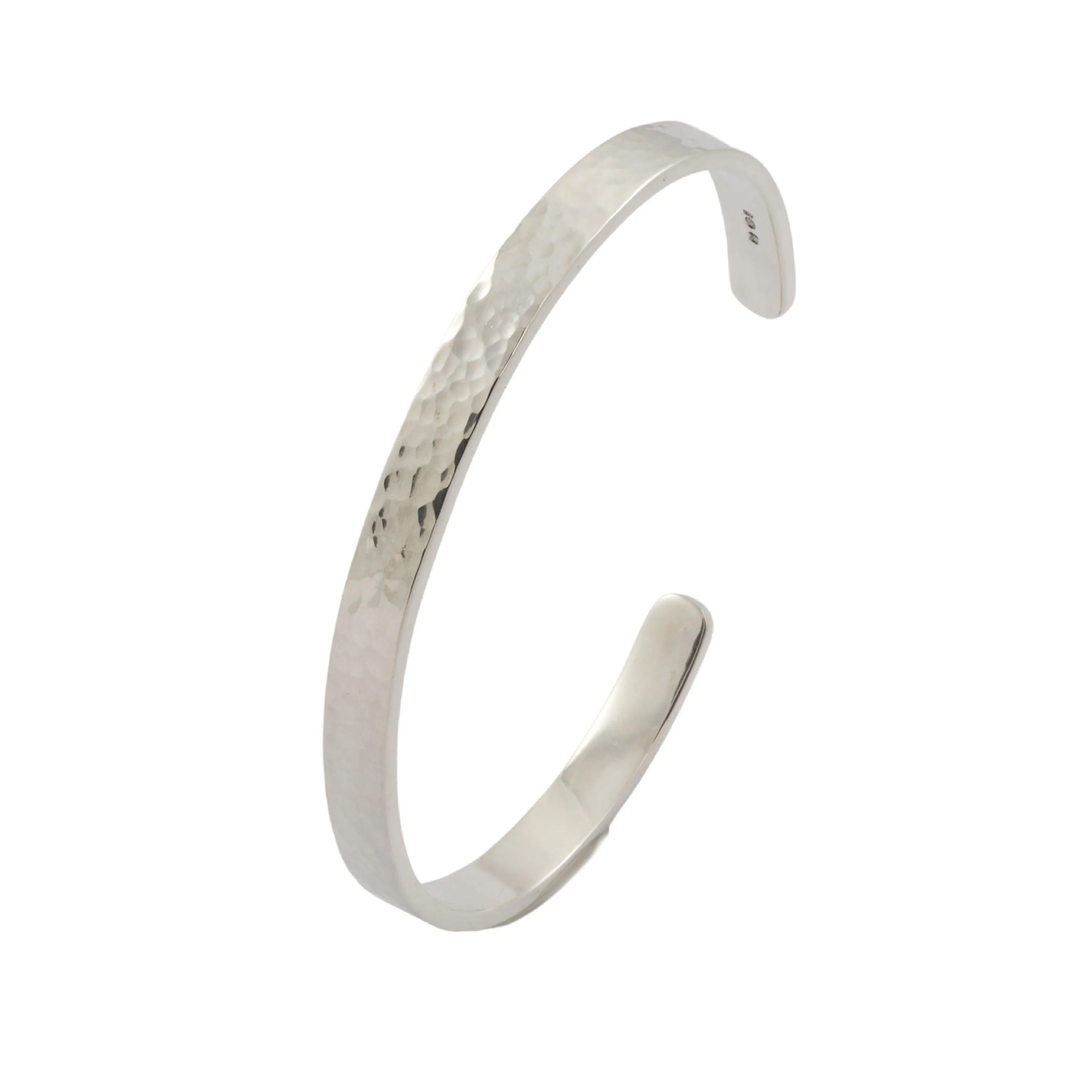 Hammered Slim Mens Sterling Silver Cuff Bangle