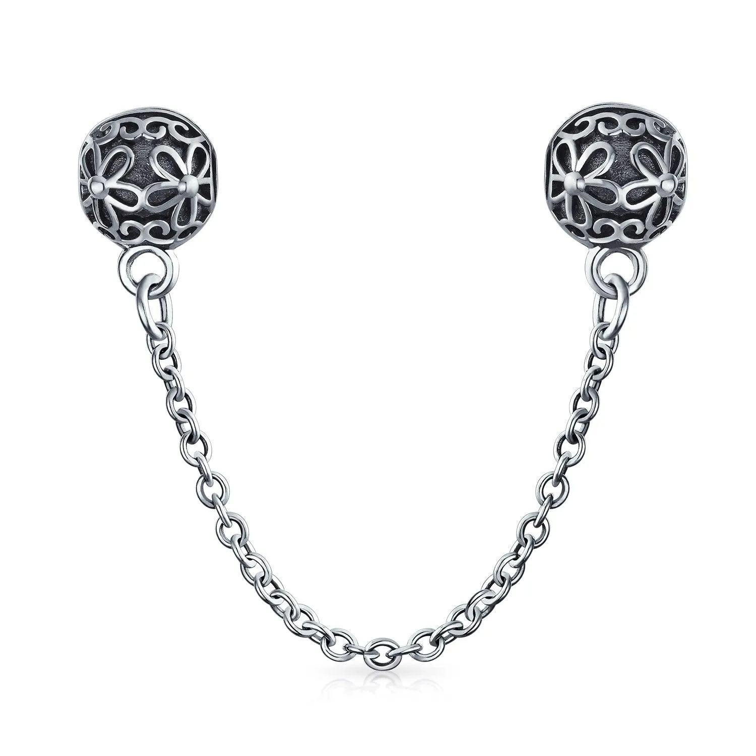 Handcuff Floral Daisy Chain Spacer Stopper Bead Charm .925 Silver