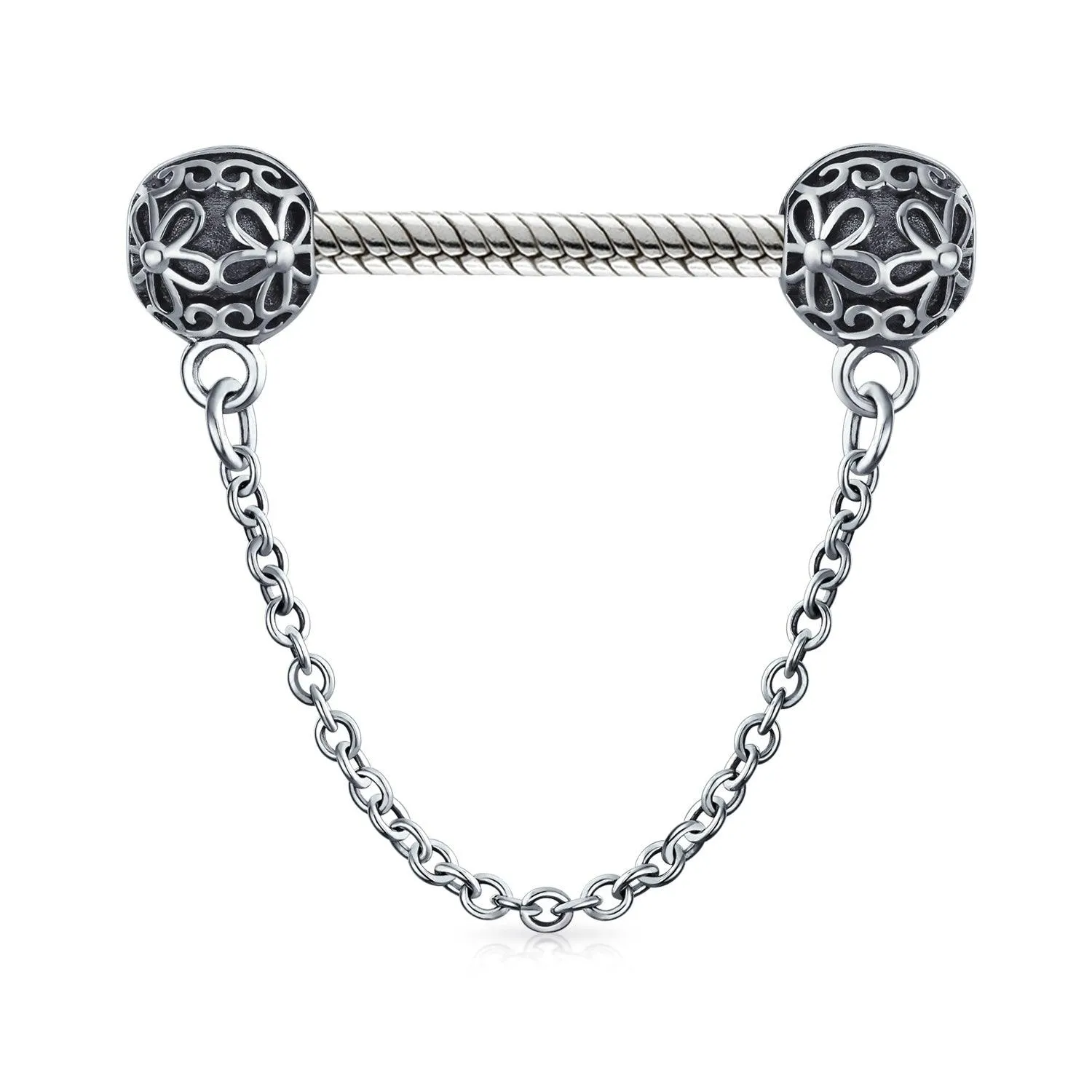 Handcuff Floral Daisy Chain Spacer Stopper Bead Charm .925 Silver