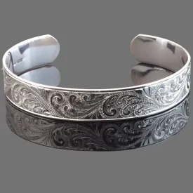 Handmade Sterling Silver Scroll Cuff Bracelet Hand Engraved