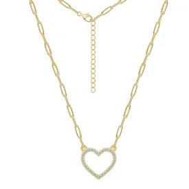 Heart Shape Cubic Zirconia Paper Clip Necklace