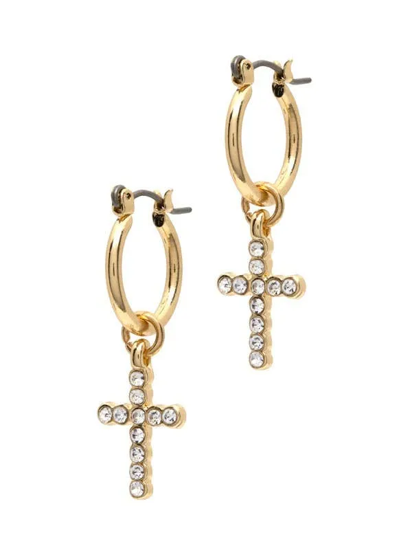 Hoop Earrings With Crystal Cross Charm