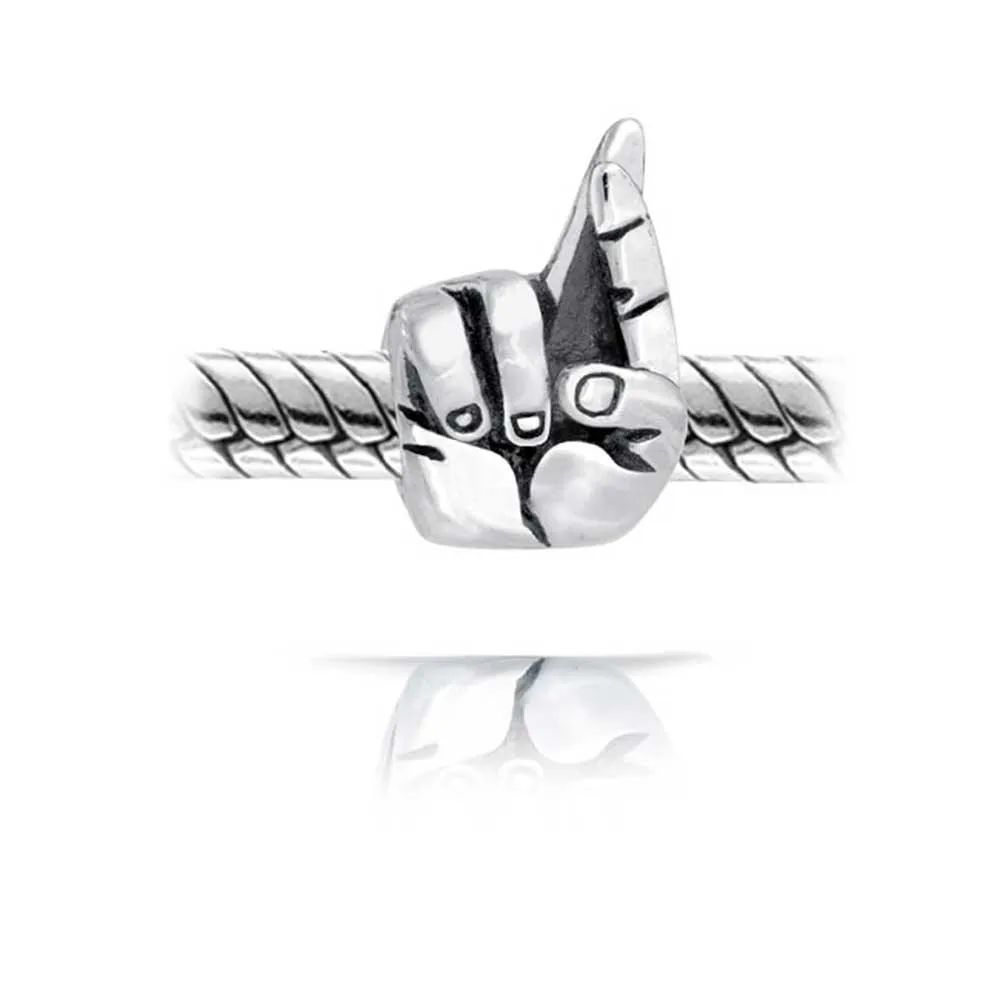 I Love You Sign Language Hand Sign Symbol Charm Bead Sterling Silver