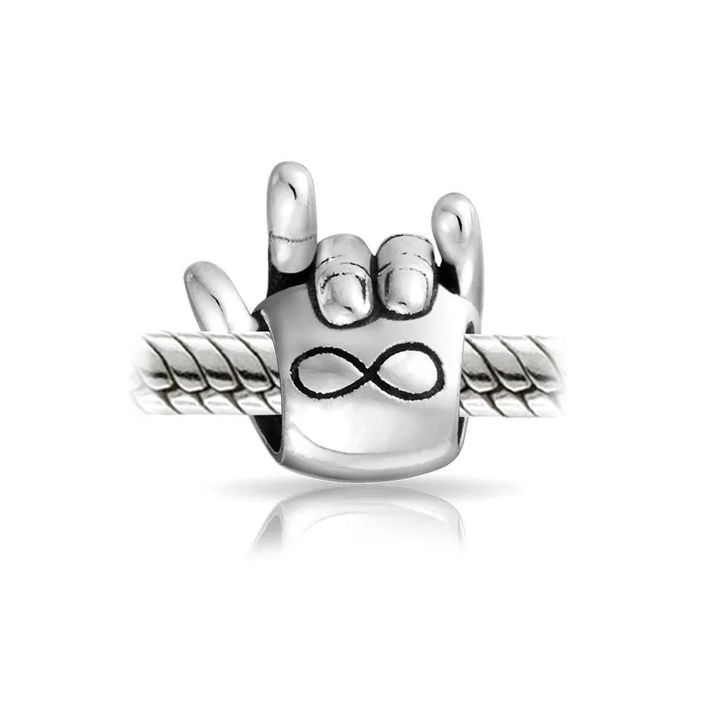 I Love You Sign Language Hand Sign Symbol Charm Bead Sterling Silver