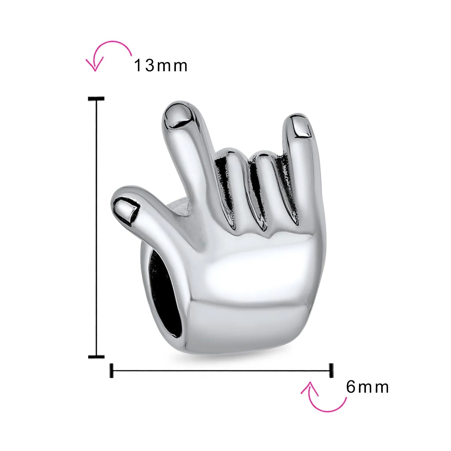 I Love You Sign Language Hand Sign Symbol Charm Bead Sterling Silver