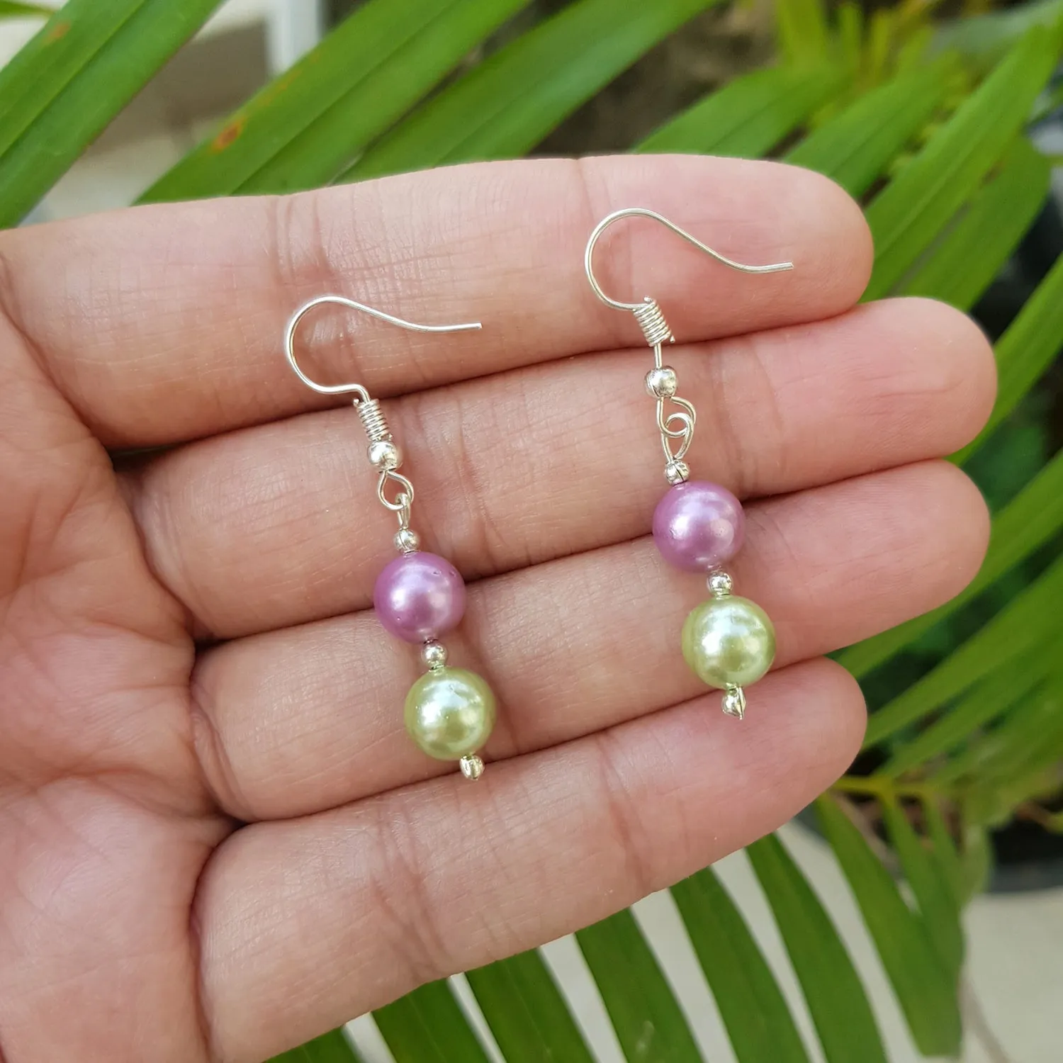 Imeora Purple Green 8mm Shell Pearl Earrings