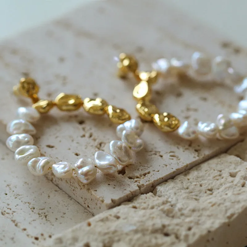 Irregular Pearls Golden Beaded Earrings