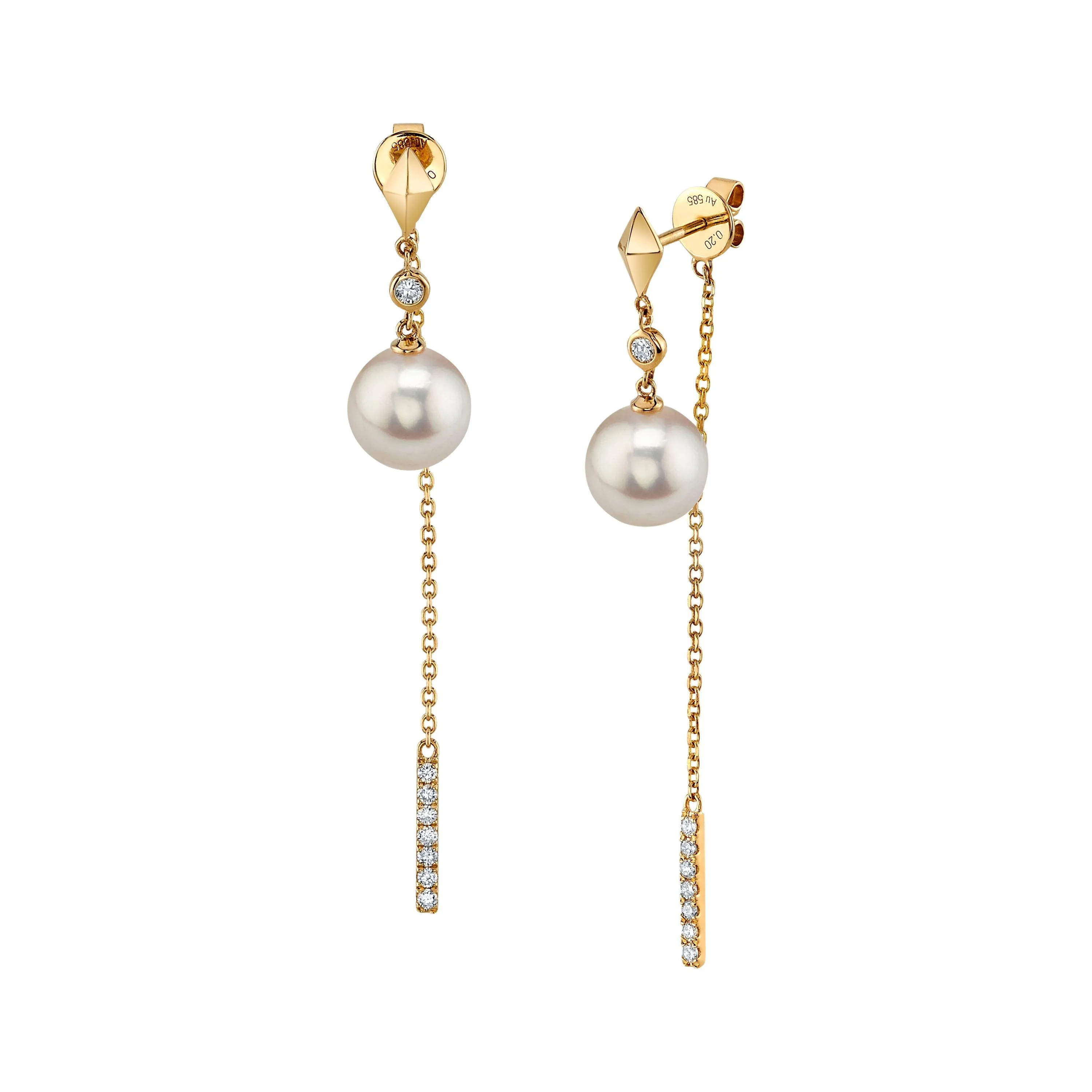 Japanese Akoya Pearl & Diamond Celebrity Dangle Earrings