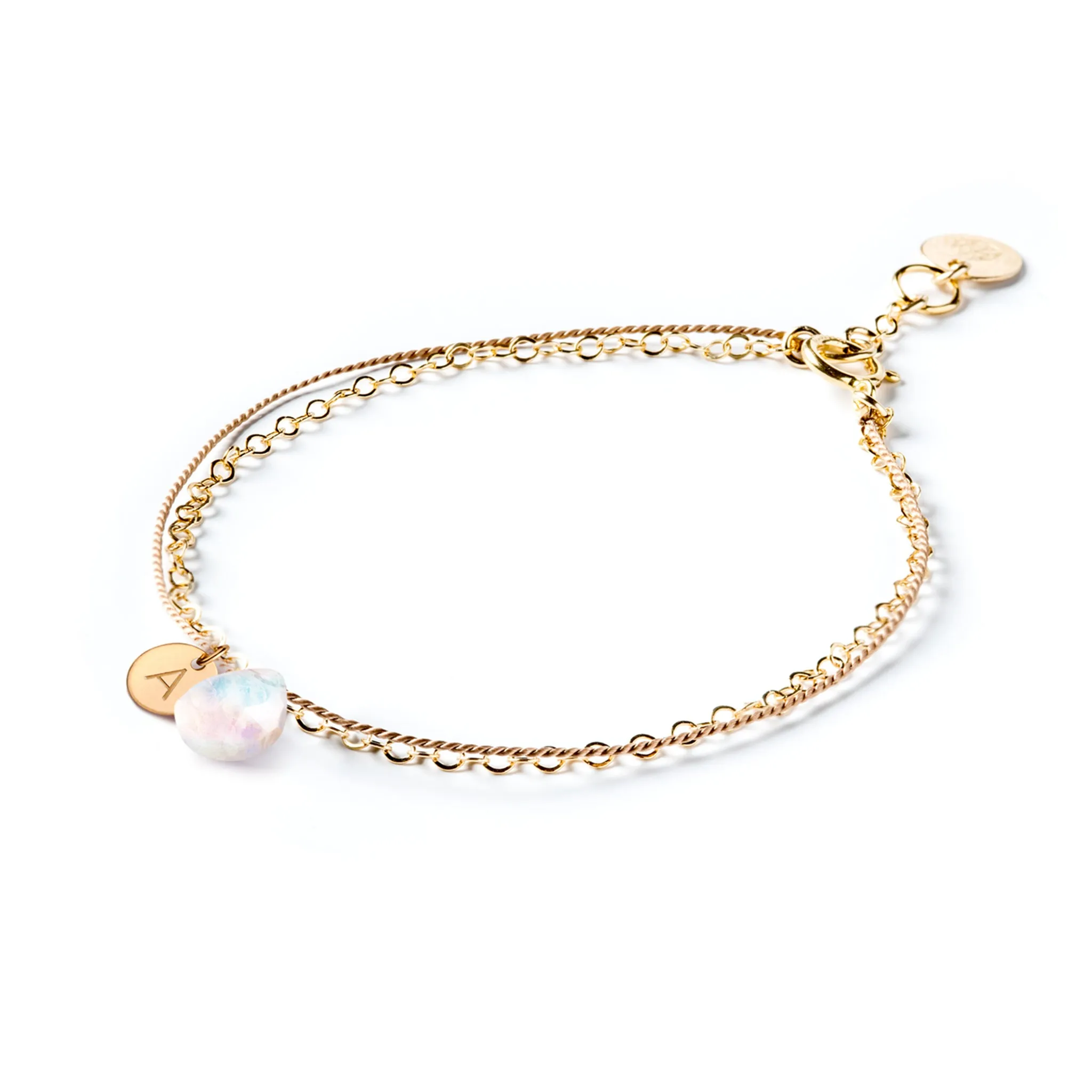 June Moonstone Gold and Silk Birthstone Bracelet