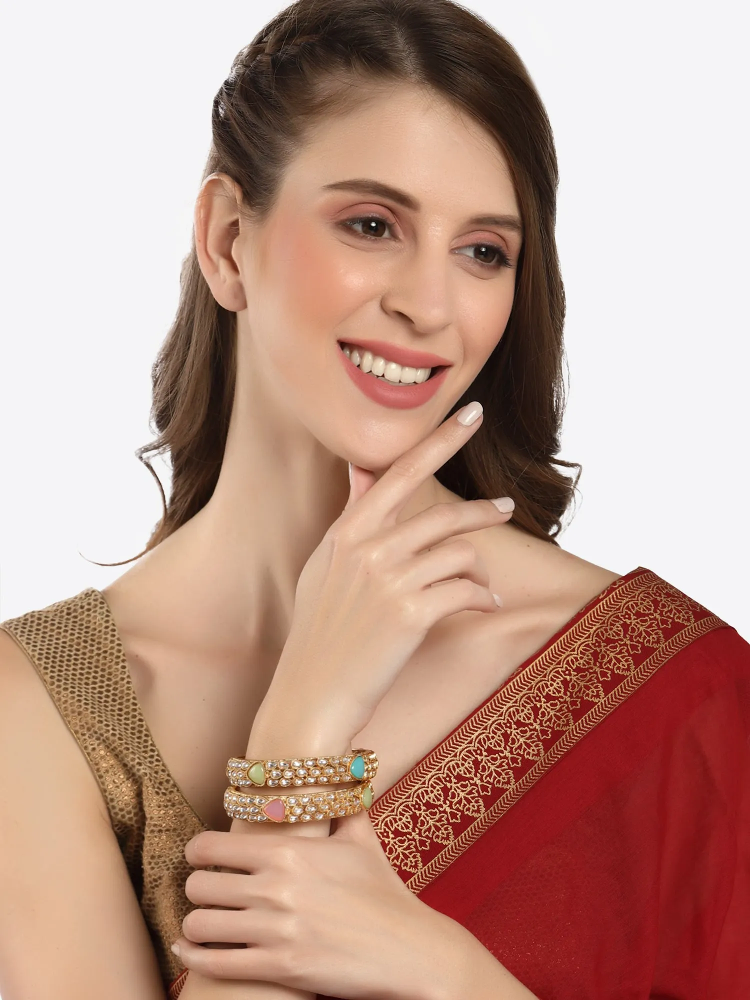 Karatcart Antique Gold Plated Kundan Bangle Set for Women