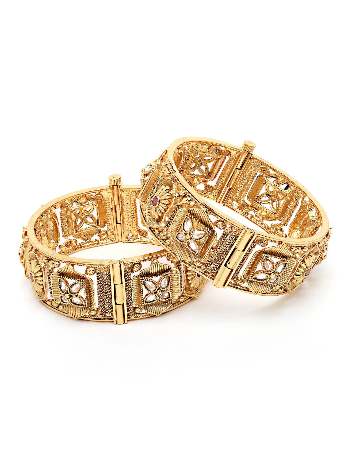 Karatcart Antique Gold Plated Rajwadi Temple Bangle Set for Women