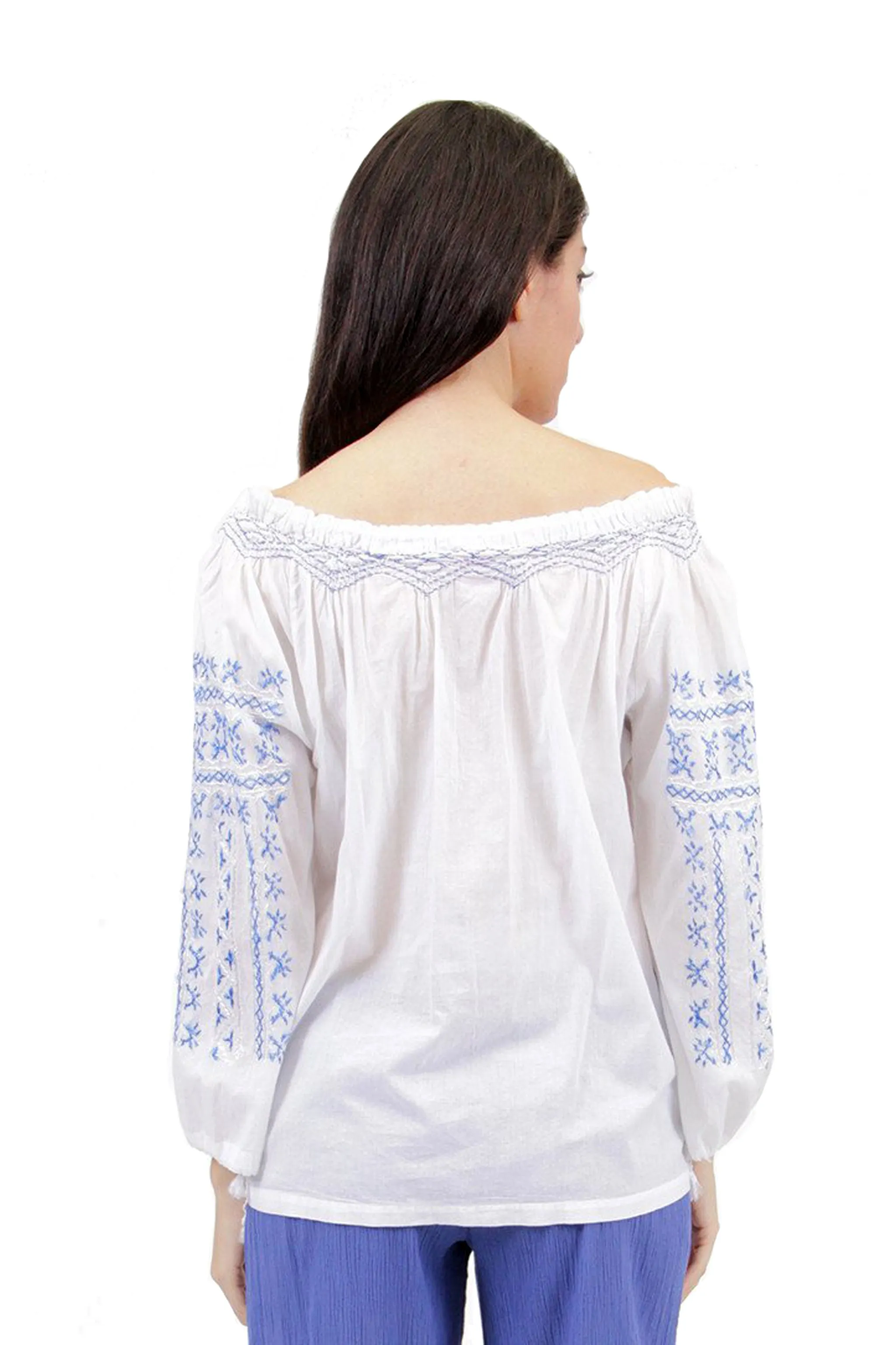 La Cera Hand-Embroidered Peasant Top