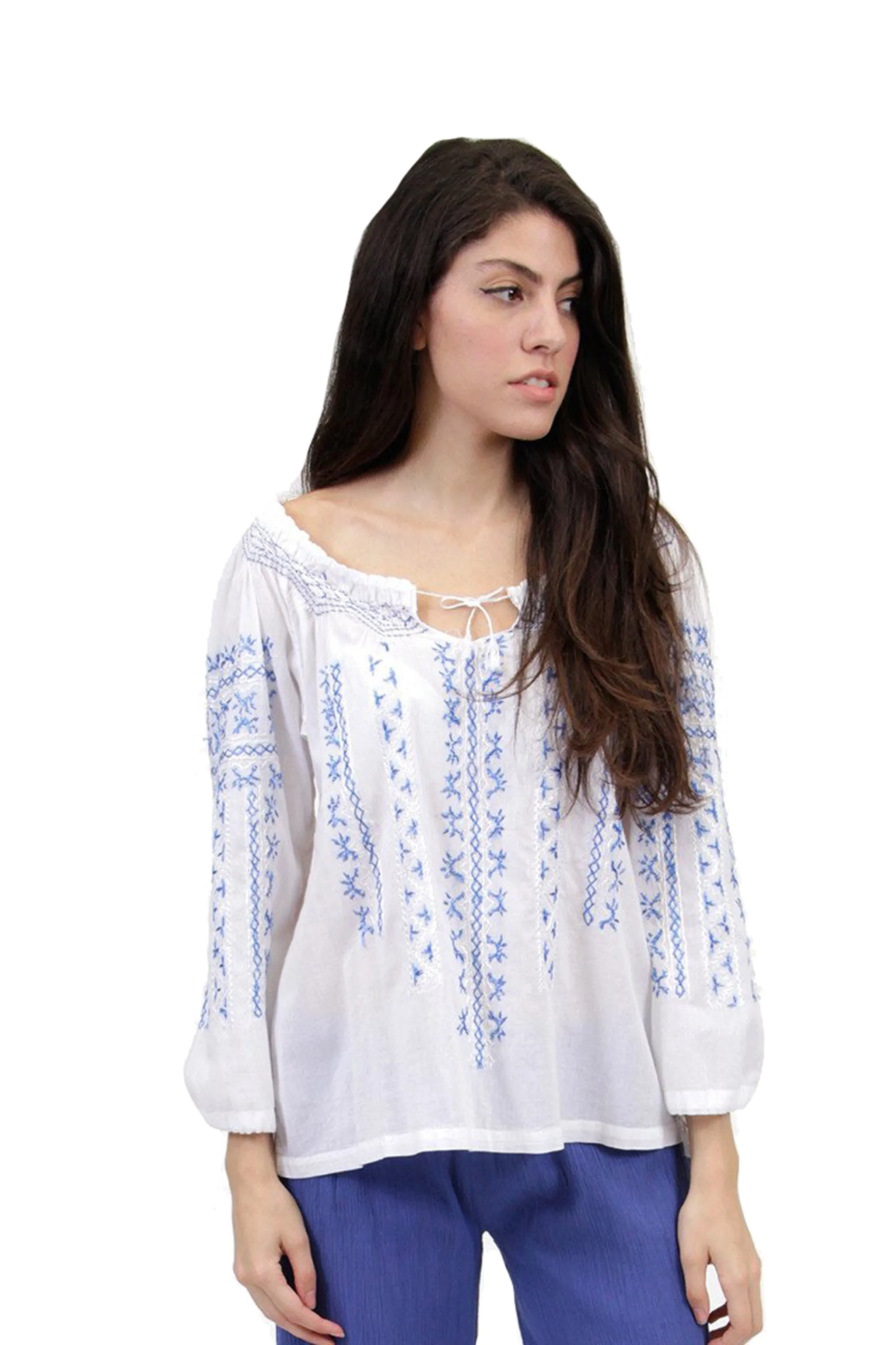 La Cera Hand-Embroidered Peasant Top