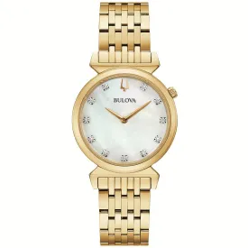 LADIES BULOVA WITH MOTHER-OF-PEARL AND DIAMOND DIAL