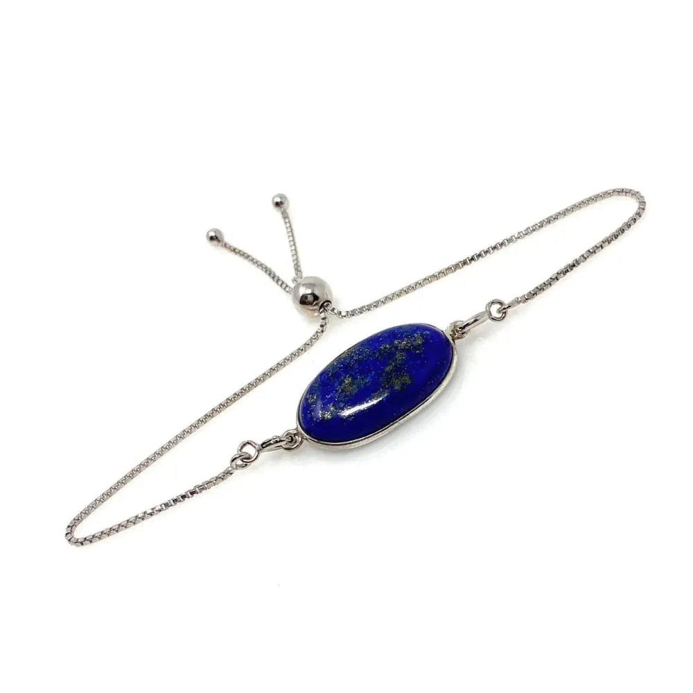 Lapis Lazuli Gemstone Bracelet, Sterling Silver Bolo Bracelet, AAA