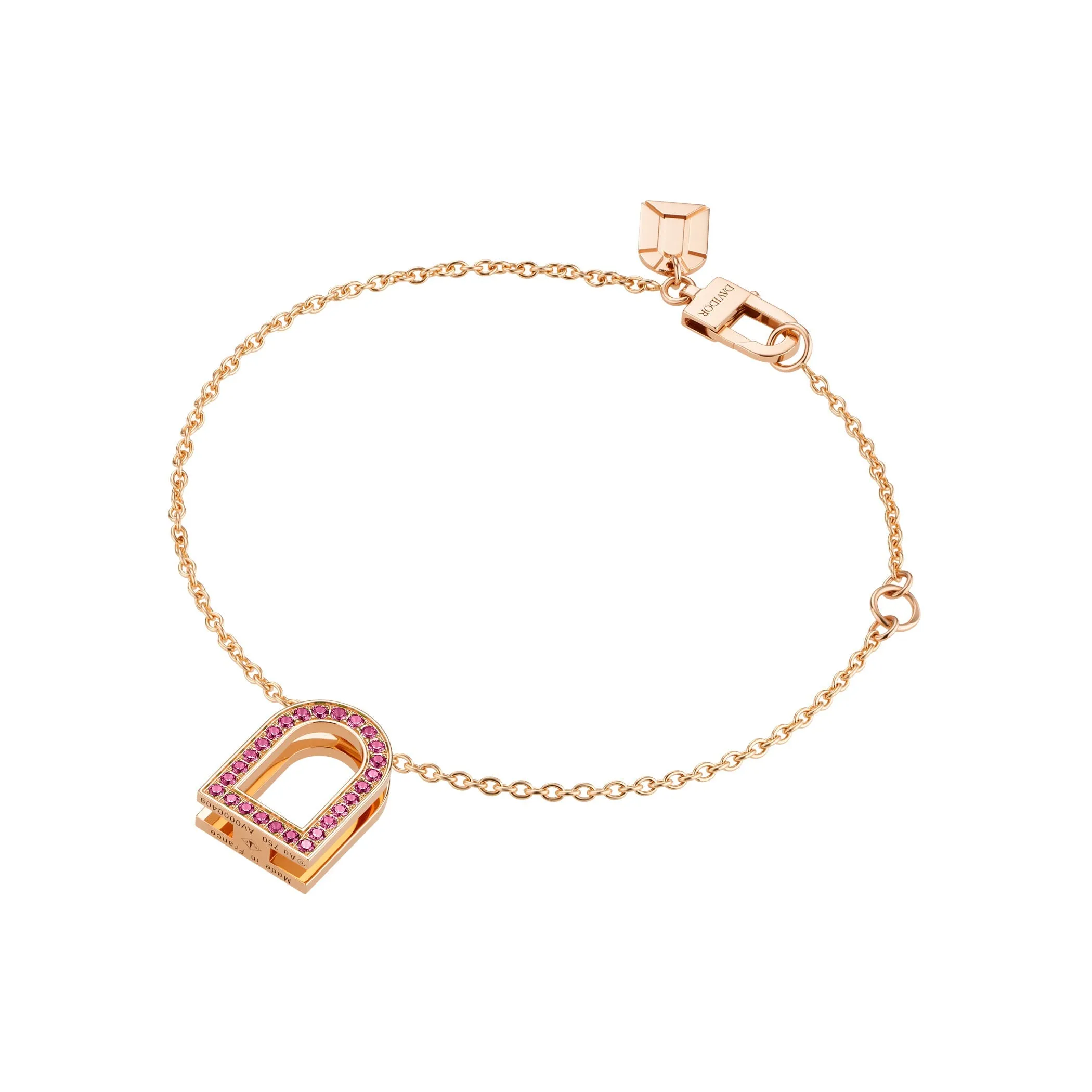 L'Arc Voyage Charm MM, 18k Rose Gold with Galerie Pink Sapphires on Chain Bracelet