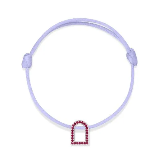 L'Arc Voyage Charm MM, 18k White Gold with Galerie Rubies on Silk Cord