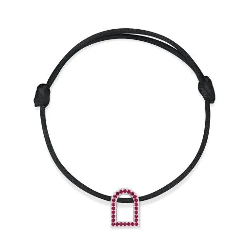 L'Arc Voyage Charm MM, 18k White Gold with Galerie Rubies on Silk Cord