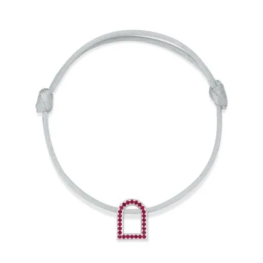 L'Arc Voyage Charm MM, 18k White Gold with Galerie Rubies on Silk Cord