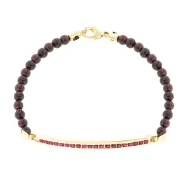 Large ID Bar With Round Rubies on Garnet Beaded Bracelet