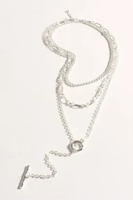 Layered Fob Bar Necklace - Silver