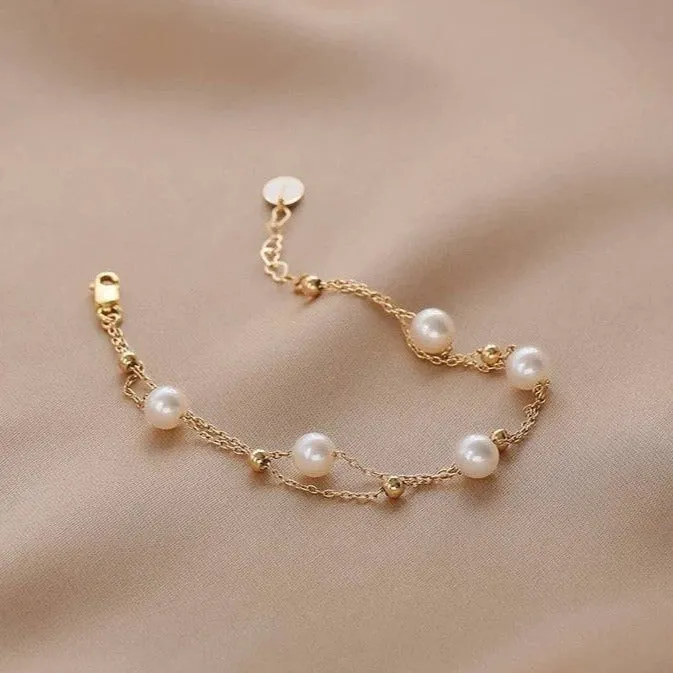 Layered Freshwater Pearl Bracelet 14K Yellow Gold