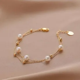 Layered Freshwater Pearl Bracelet 14K Yellow Gold