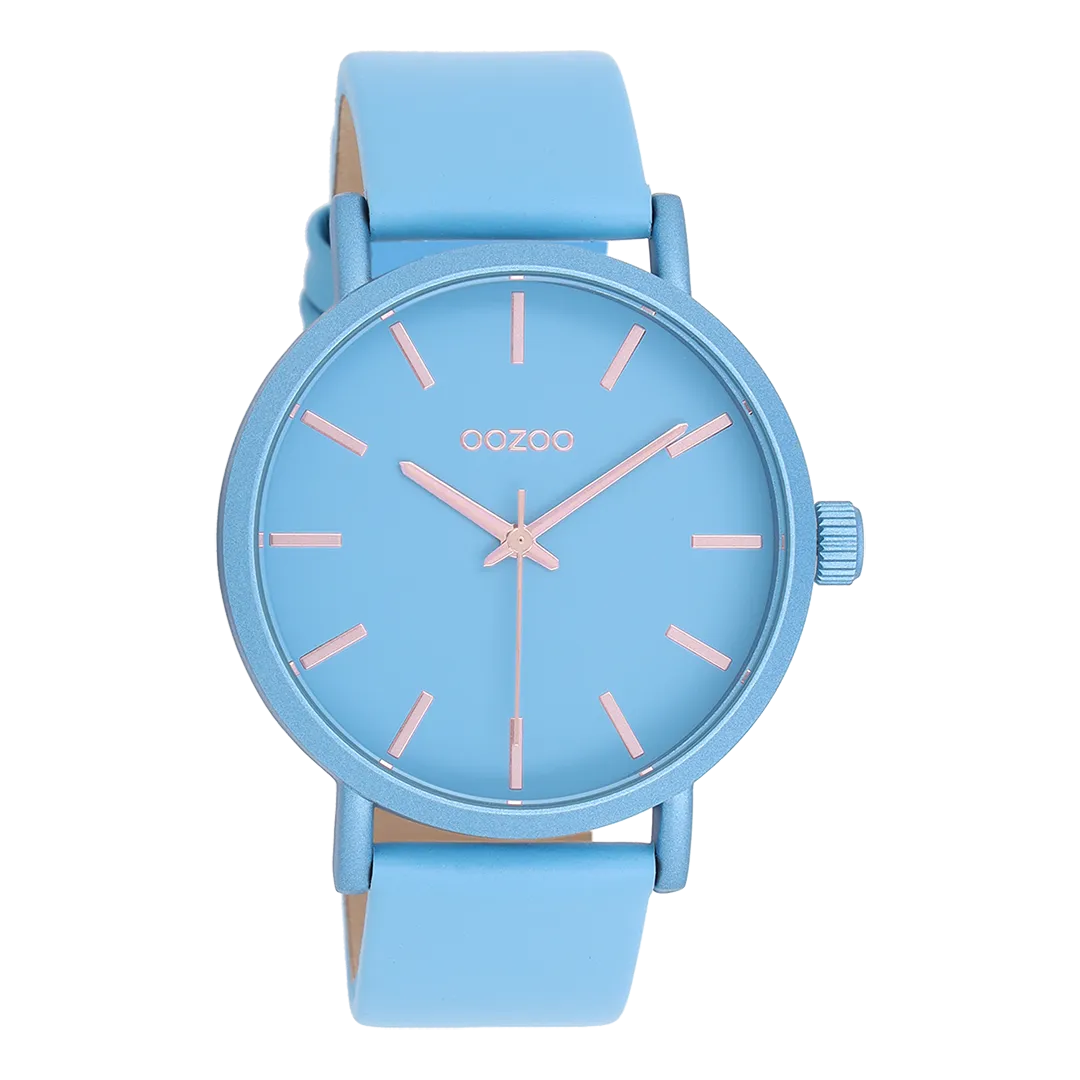 Light blue OOZOO watch with light blue leather strap - C11176