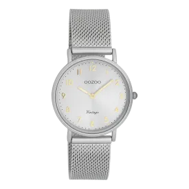 Light grey OOZOO watch with light grey metal mesh bracelet - C20381