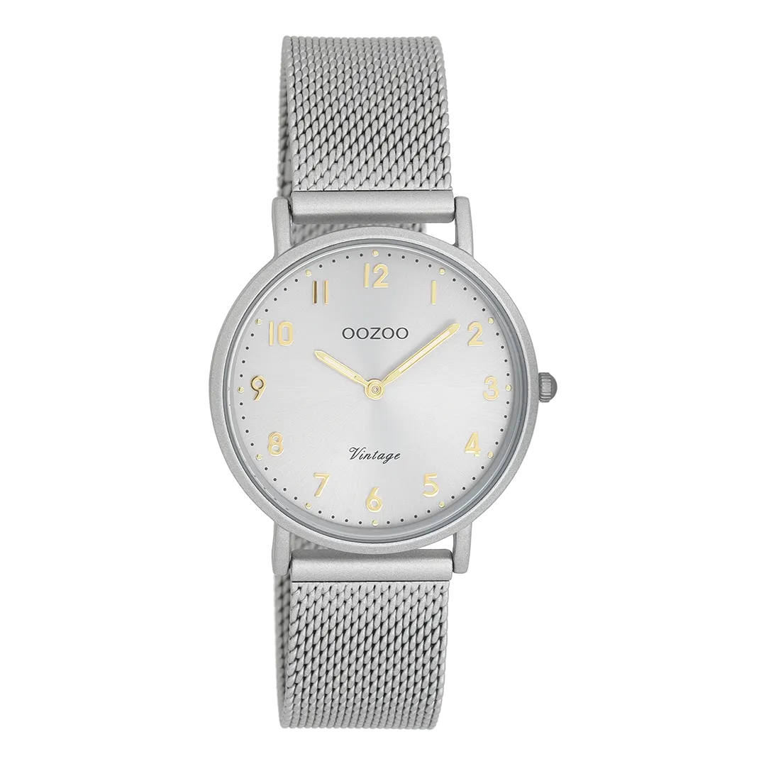 Light grey OOZOO watch with light grey metal mesh bracelet - C20381