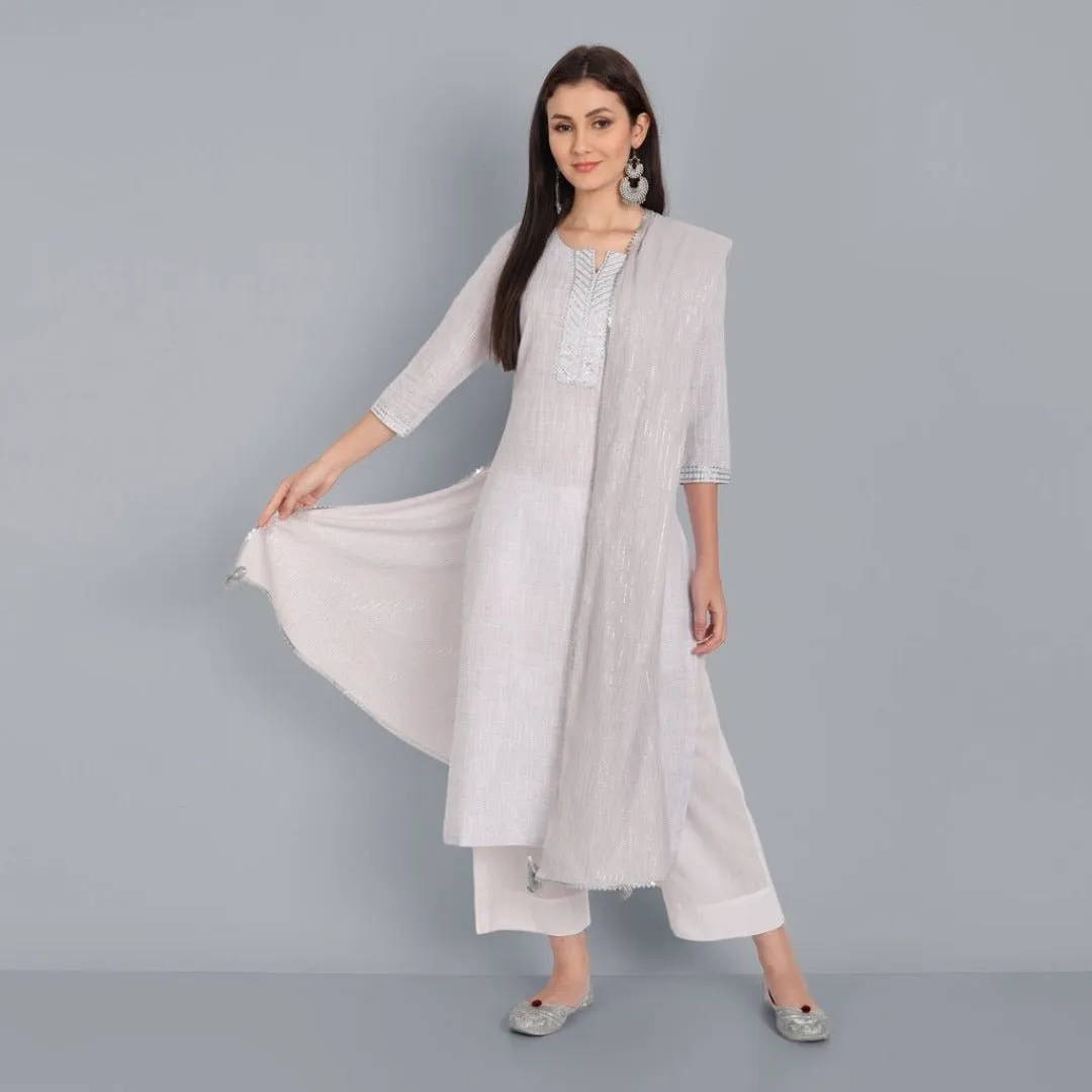 Light Mouve Lurex Kurta with Dupatta - Set of 3