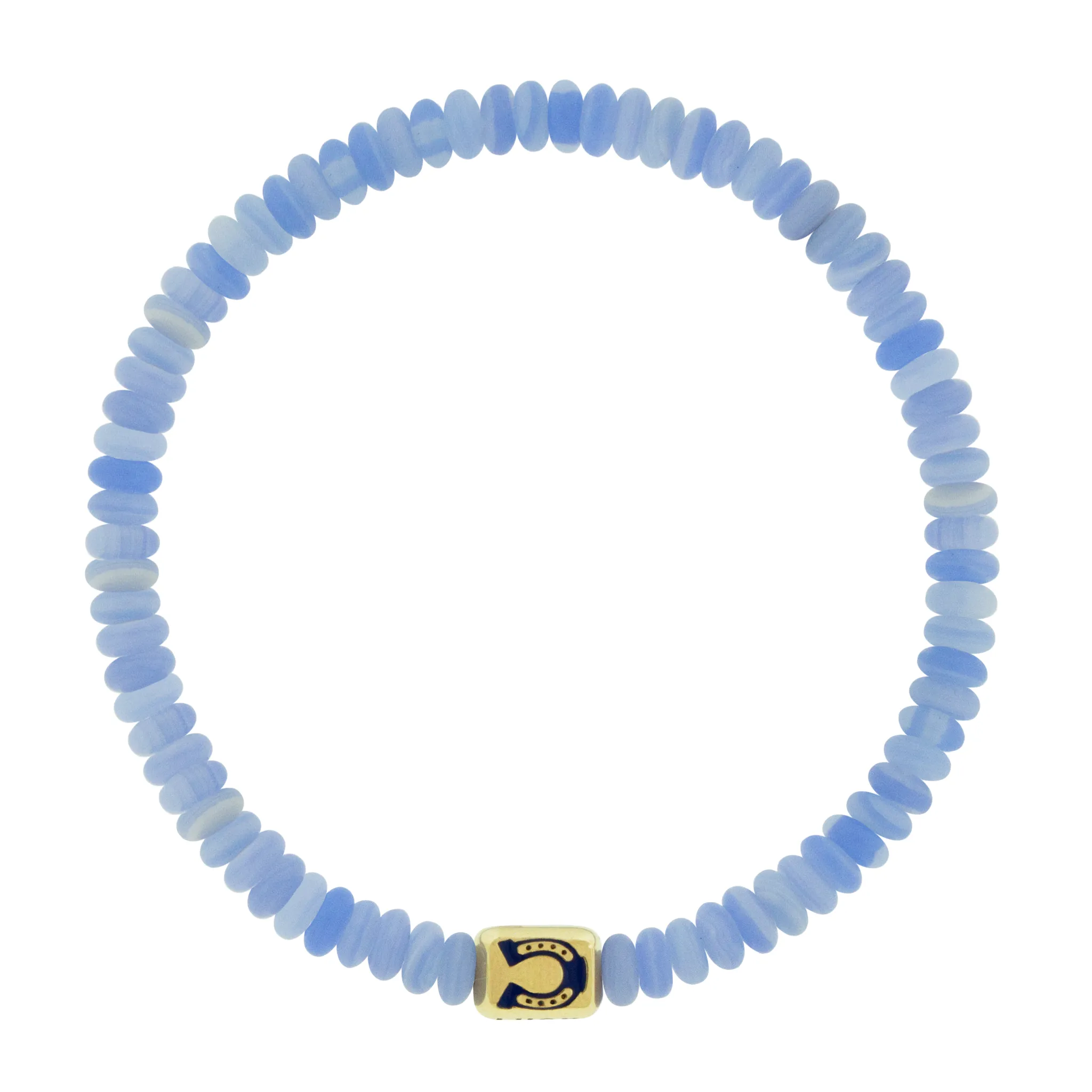 LUCKY HORSESHOE Ingot on Chalcedony Bead Bracelet