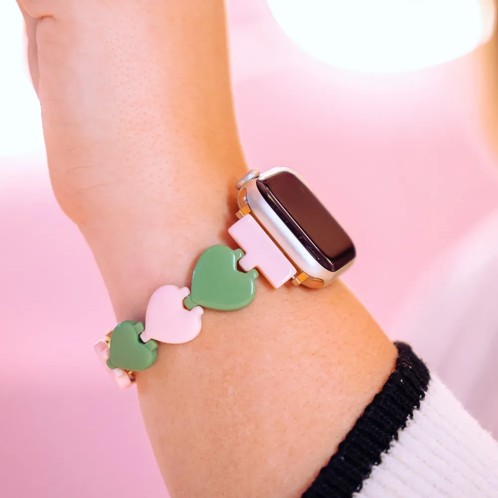 Luxe Hearts Apple Watch Strap - Pink & Green