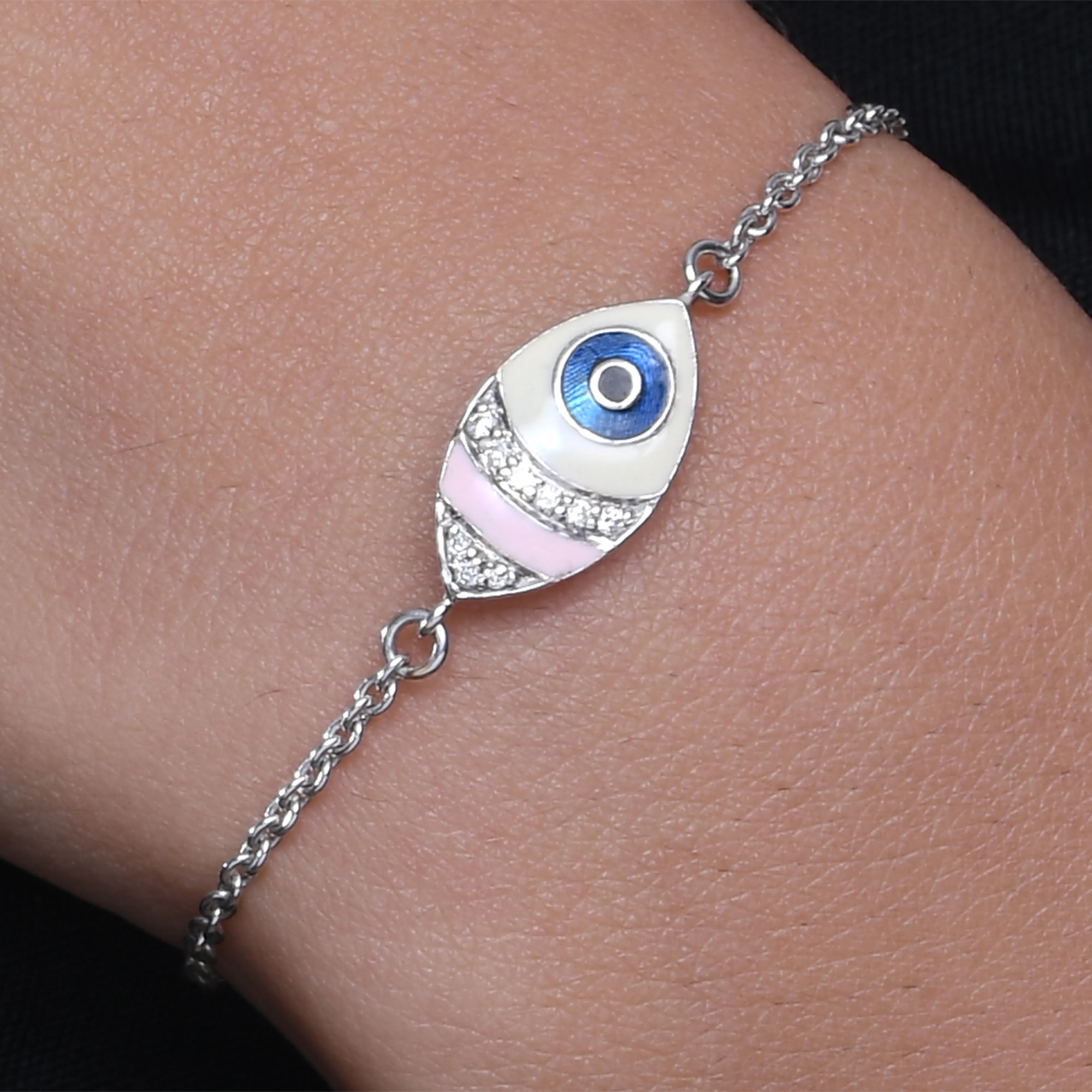 Marquise Enamel Evil Eye Diamond Chain Bracelet