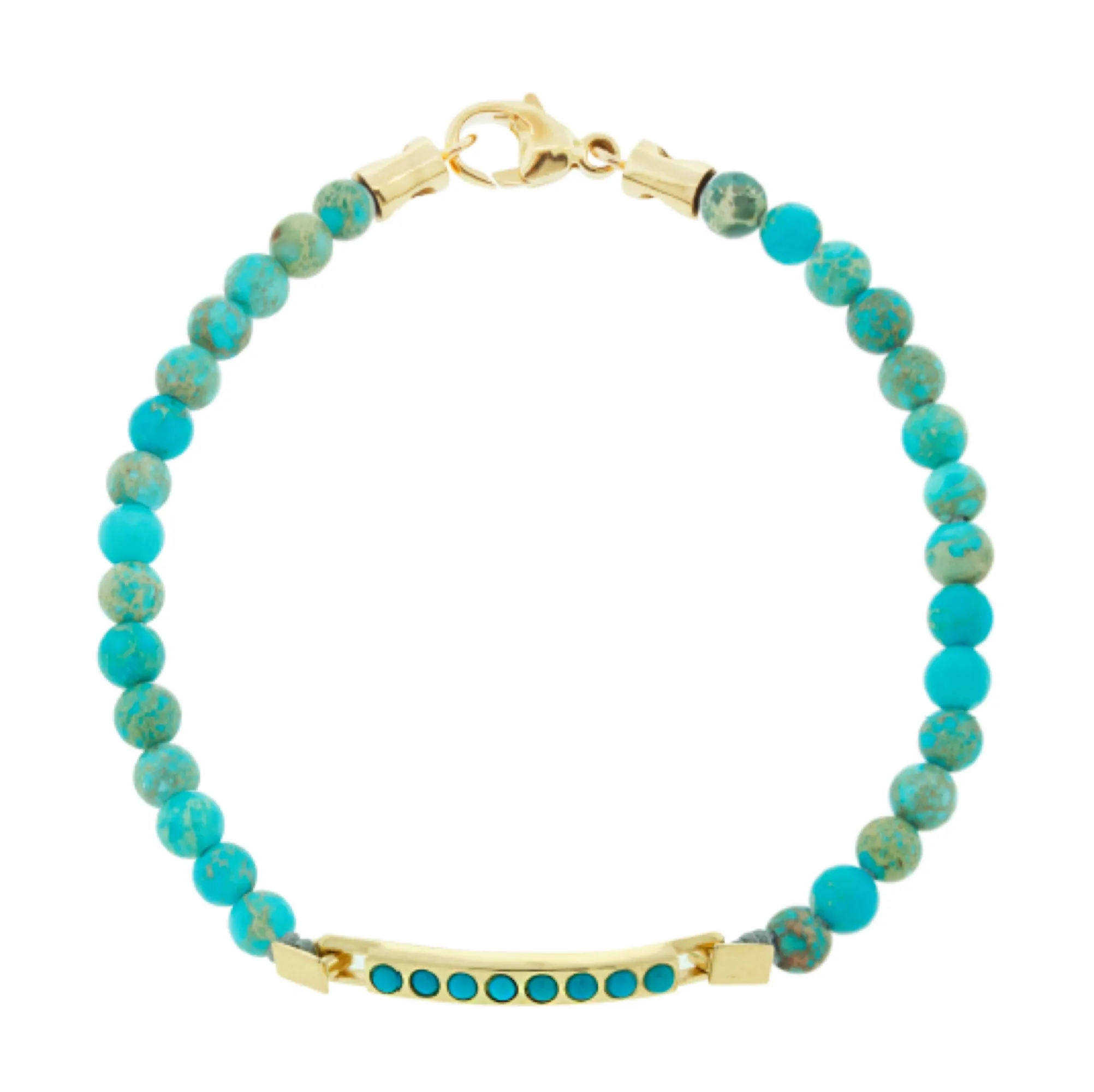 Medium ID Bar with Round Turquoise Stones on Beaded Bracelet