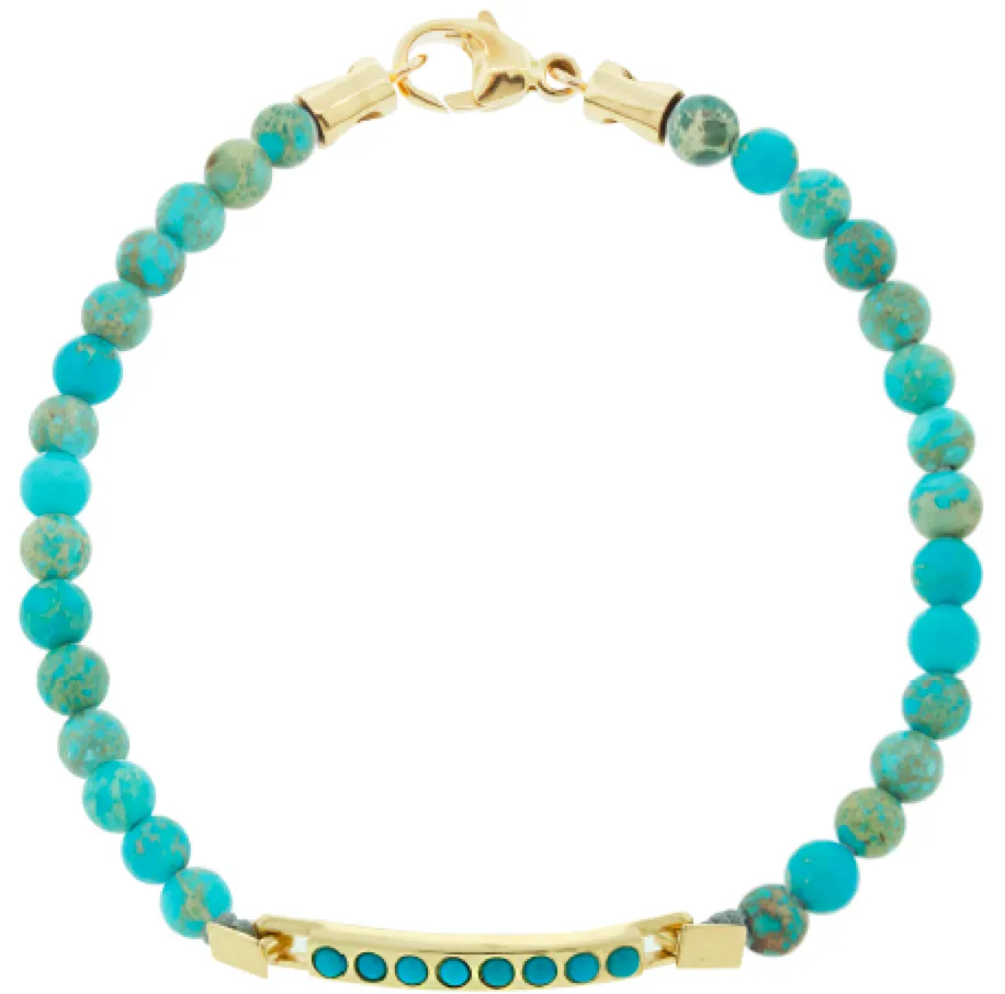 Medium ID Bar with Round Turquoise Stones on Beaded Bracelet