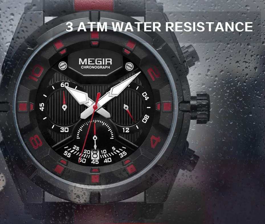 MEGIR Endurance Chronograph Sport Watch Men Quartz Wristwatches Clock Fashion Leather Army Military Watches Hour Time Relogio Masculino