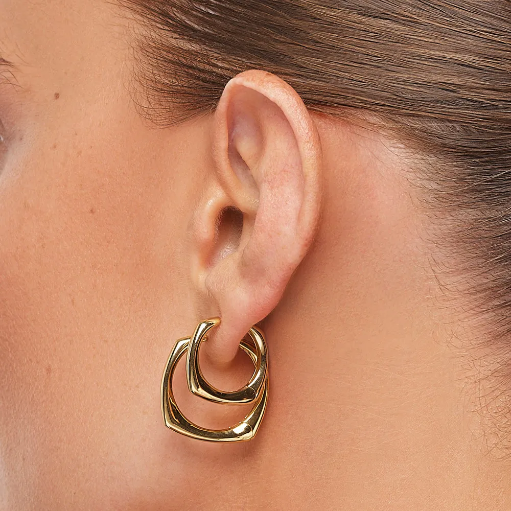 Midi Square Edge Hoops in Gold