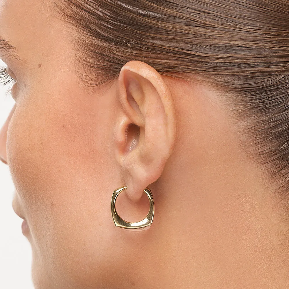 Midi Square Edge Hoops in Gold