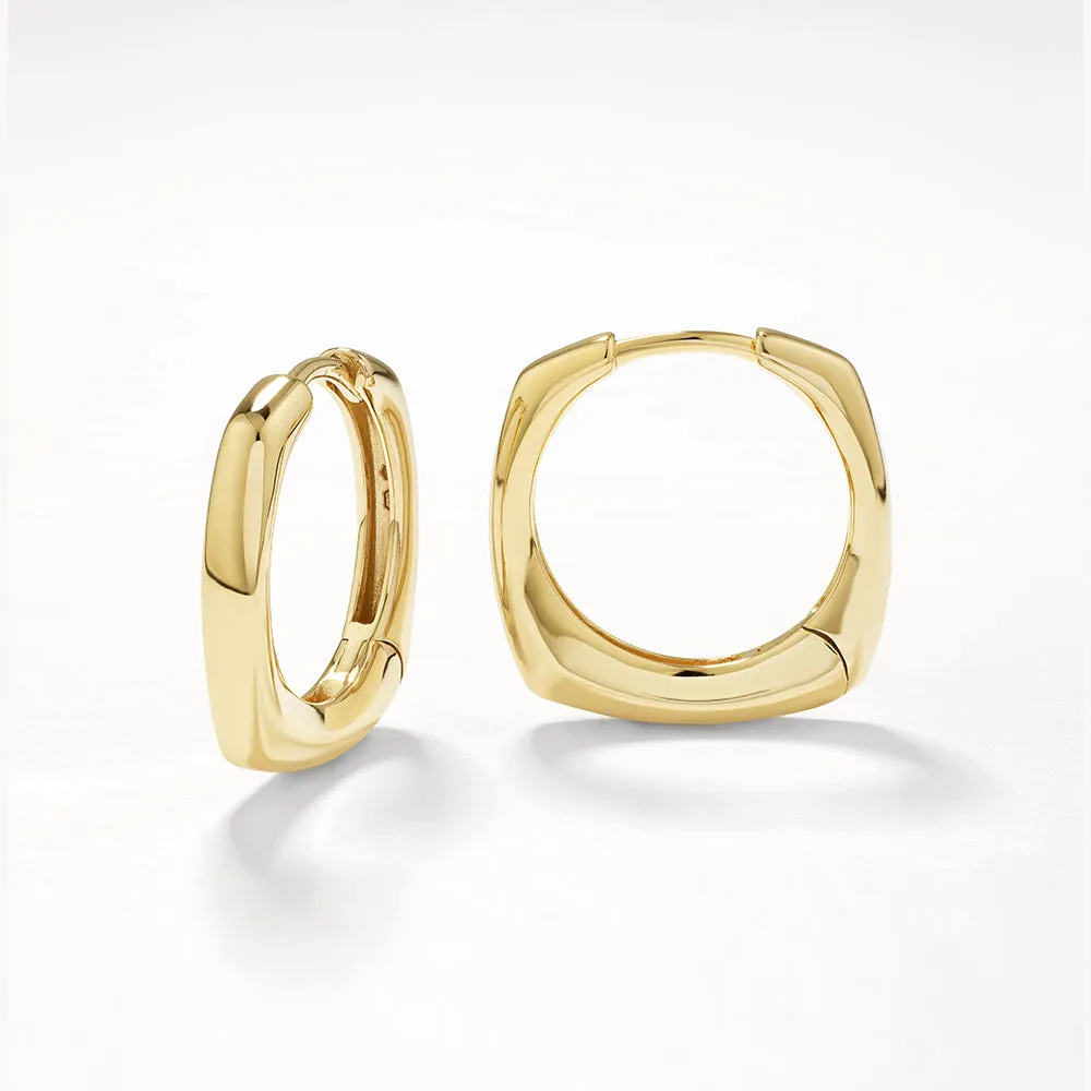 Midi Square Edge Hoops in Gold